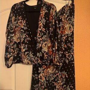 Halogen Black Skirt Set with Multicolor Floral Accents
